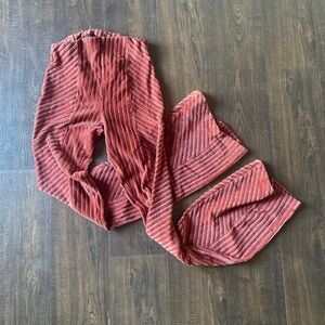 free people slim pull-on 34” women's XS velvet flare burnt orange elastic pants